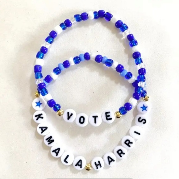 Blue Movement Kamala Harris Blue And White Beaded Elastic Bracelets - Picture 1 of 4